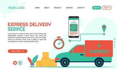Fototapeta na wymiar vector of express delivery service landing page template design