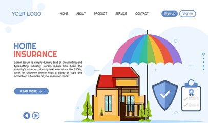 Fototapeta na wymiar vector of home insurance landing page template design