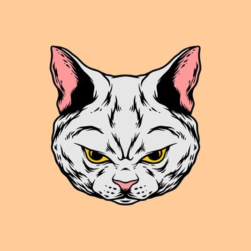 angry cat head hand drawing style