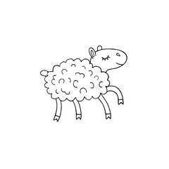 Vector hand drawn doodle sketch running sheep isolated on white background