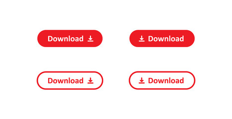 Download button, simple isolated icon set. Red arrow app concept in vector flat