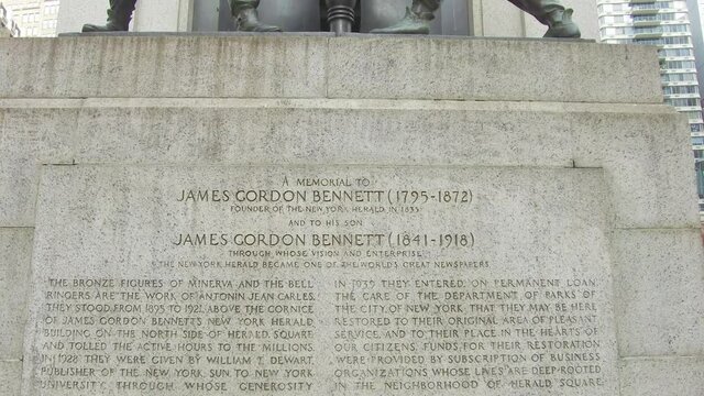 Tilt View of James Gordon Bennet Statue in Herald Square