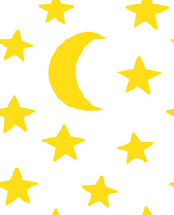 Vector seamless pattern of hand drawn doodle sketch stars and moon isolated on white background