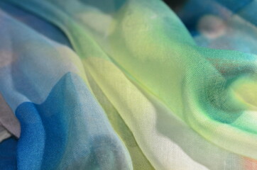 Fototapeta na wymiar Polyester - Textur, blau - beige - gelb - grün
