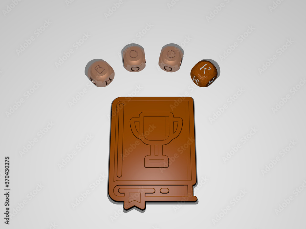 Poster 3d graphical image of book vertically along with text built around the icon by metallic cubic letter