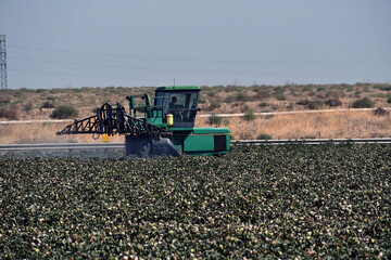 Fototapeta premium Tractors spraying agricultural fields