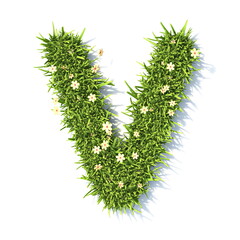 Grass font Letter V 3D