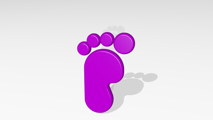 POLICE FOOTSTEP stand with shadow. 3D illustration of metallic sculpture over a white background with mild texture. editorial and car