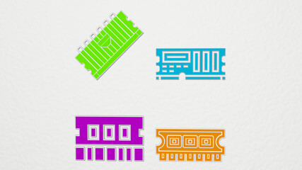 ram from a perspective on the wall. A thick sculpture made of metallic materials of 3D rendering. illustration and background