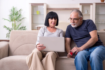 Fototapeta premium Old couple doing the online shopping