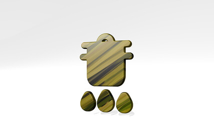 stove induction pot casting shadow from a perspective. A thick sculpture made of metallic materials of 3D rendering. kitchen and cooking