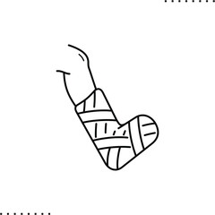 leg in a cast vector icon in outlines