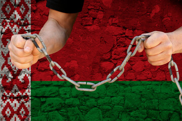male hands break the iron chain, a symbol of bondage,protest against the background of the national...