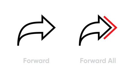 Collection linear icons arrows for move. Editable vector outline. Forward arrow symbol.