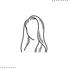 long hair woman,  wig vector icon in outlines