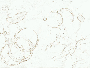 Coffee ring stains on white background, space for text, copy