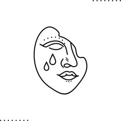 crying mask, melancholy half face vector icon in outlines