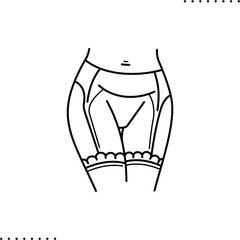 sexy lingerie, erotic lace belt and stockings vector icon in outlines