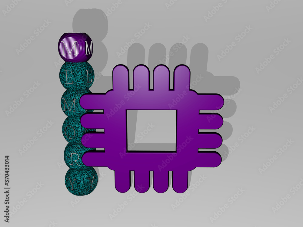 Fototapete 3d illustration of memory graphics and text around the icon made by metallic dice letters for the re