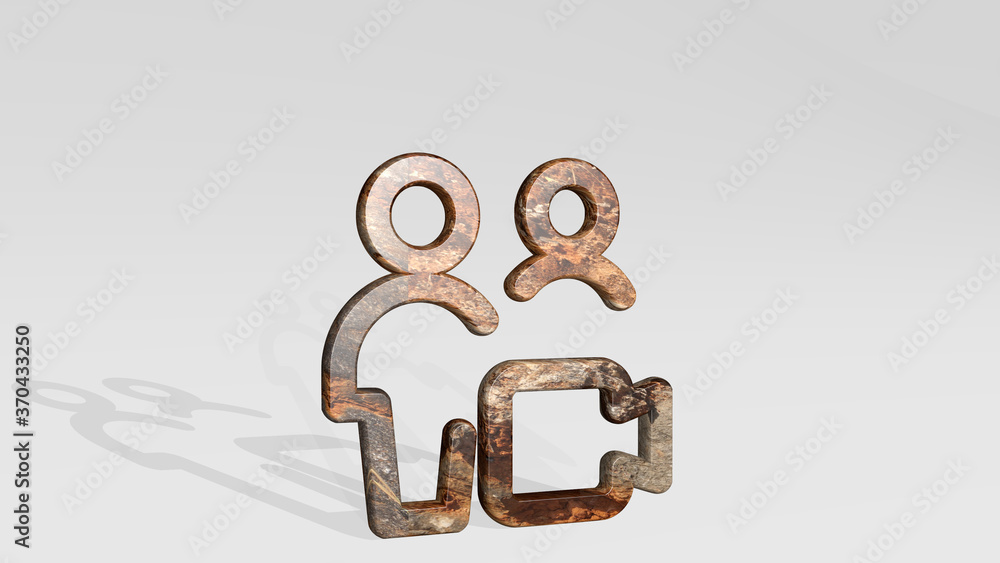 Poster MULTIPLE ACTIONS VIDEO casting shadow from a perspective. A thick sculpture made of metallic materials of 3D rendering. background and illustration