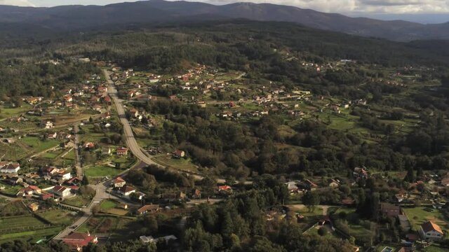 Scenic landscape in Mondariz. Pontevedra. Galicia,Spain. Aerial Drone Footage