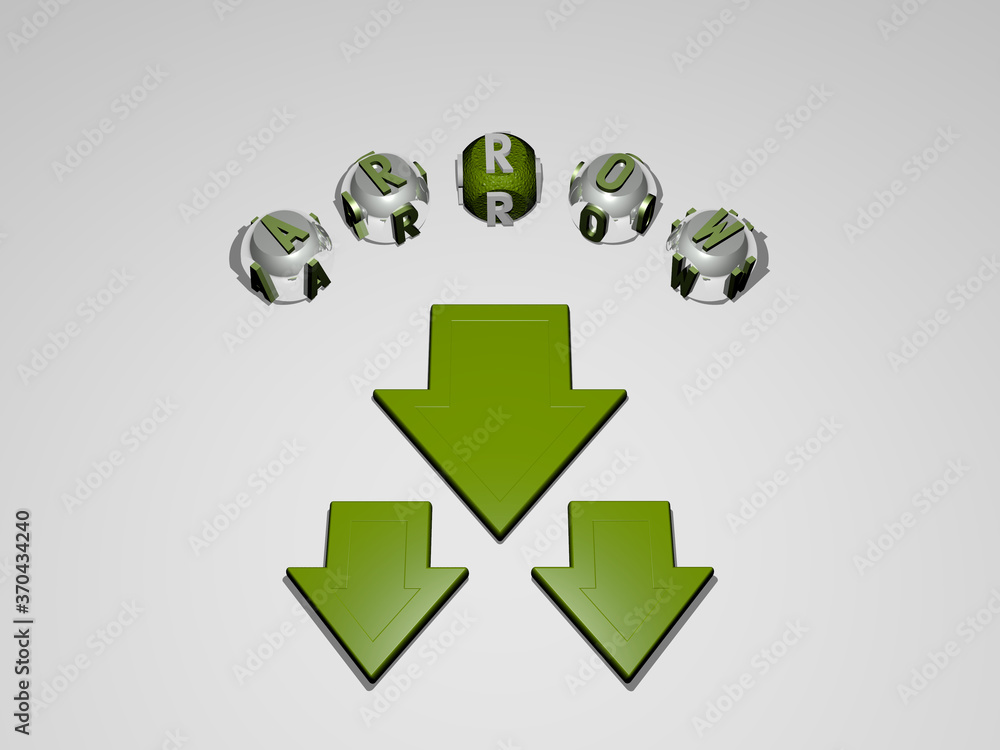 Poster 3d illustration of arrow graphics and text around the icon made by metallic dice letters for the rel