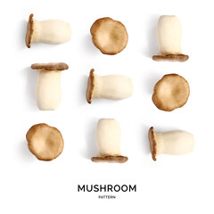 Seamless pattern with king trumpet mushroom on the white background. Seamless pattern with calabash. 