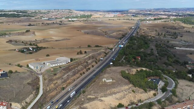Highway Simancas to Valladolid. Spain. Aerial Drone Footage