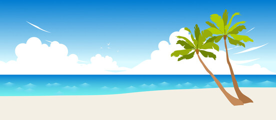 Fototapeta na wymiar Beautiful tropical Beach with Palms Illustration