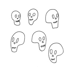 Hand-drawn set for halloween skulls.