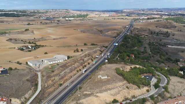 Highway Simancas to Valladolid. Spain. Aerial Drone Footage