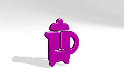 coffee cold press from a perspective with the shadow. A thick sculpture made of metallic materials of 3D rendering. background and cup