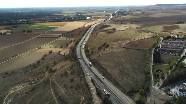 Highway Simancas to Valladolid. Spain. Aerial Drone Footage