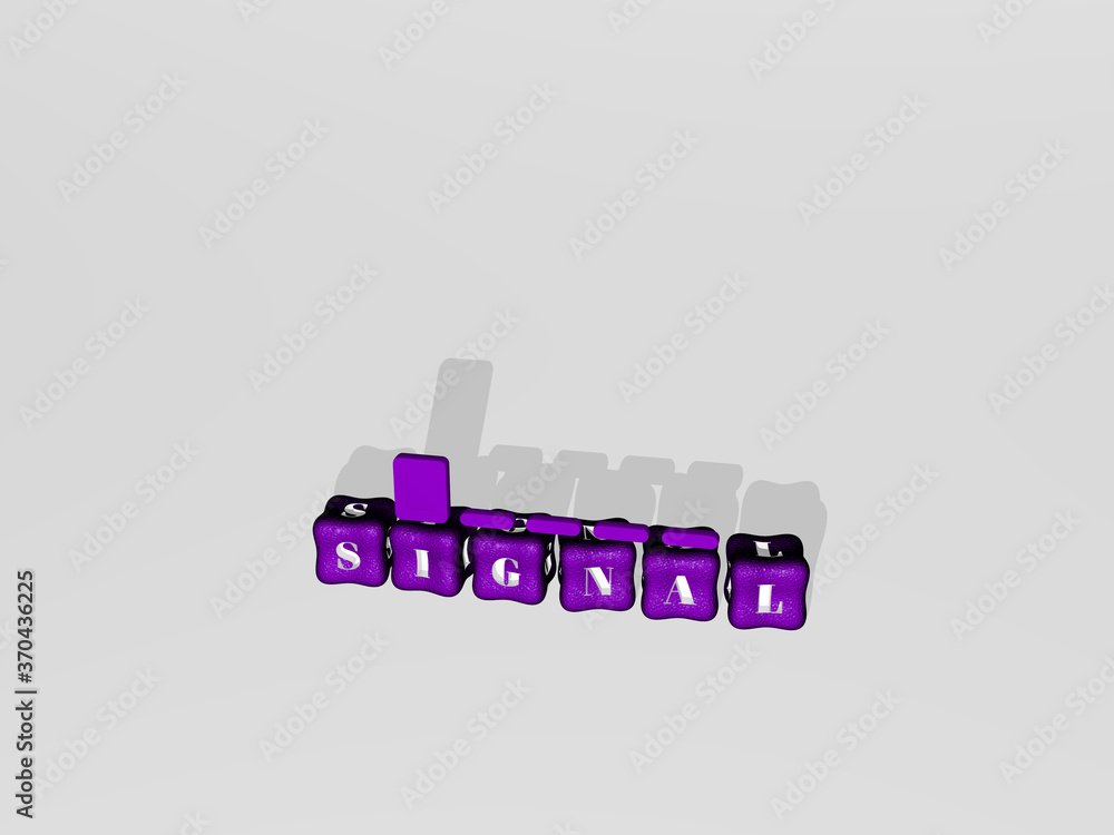 Poster 3d graphical image of signal vertically along with text built by metallic cubic letters from the top