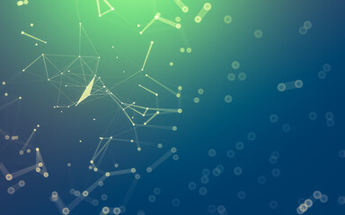 Abstract background. Molecules technology with polygonal shapes, connecting dots and lines. Connection structure. Big data visualization.