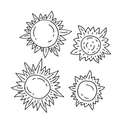 Hand-drawn sketch set sun 4 pieces.