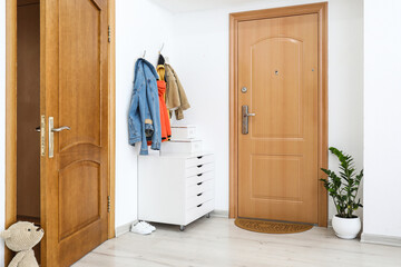 Interior of modern stylish hallway with door mat