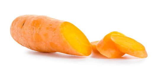 Cut fresh carrot on white background