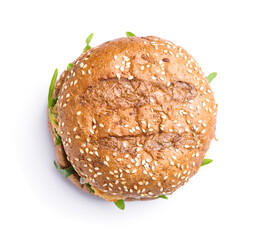 Tasty vegan burger on white background