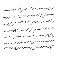 Hand-drawn sketch pen set of jagged lines cardiogram heart.