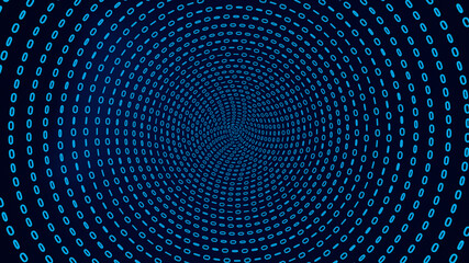 Binary code background. Blue tunnel from zero and one digits. Big data concept.