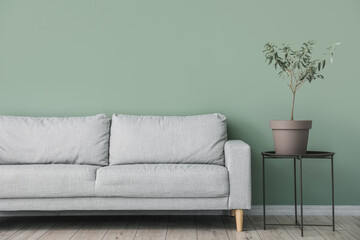 Sofa near wall in interior of living room