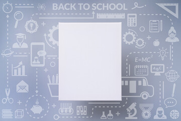Blank white canvas frame on back to school icon infographic design