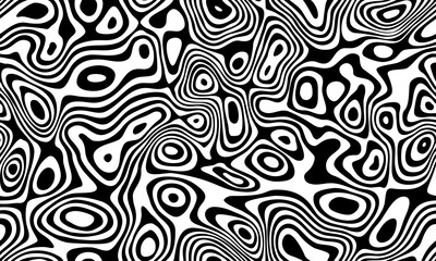 Topographic contour lines. Abstract black and white striped seamless background