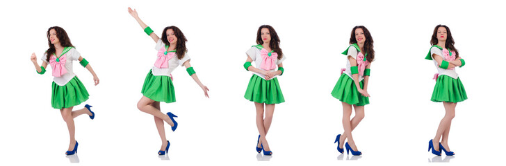 Female model in cosplay costume isolated on white