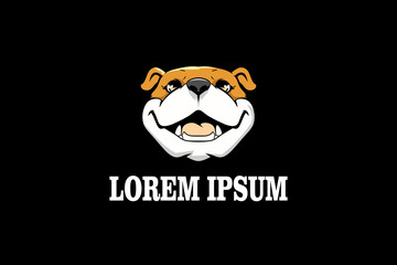 Cute Bulldog head cartoon character vector logo template