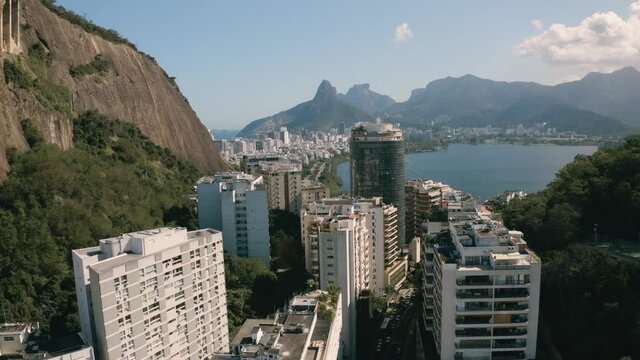 Rising Aerial View Of Apartment Buildings In Copacabana, Ipanema, Rio De Janeiro