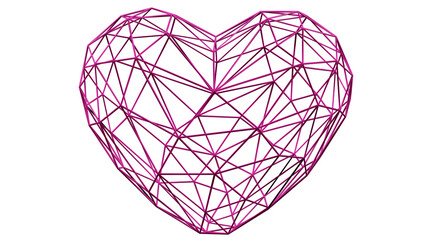 Pink heart wireframe with white background(3D Rendering)