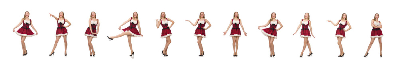 Woman wearing red dress in fashion concept isolated on white