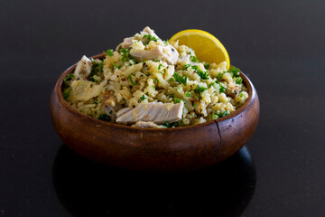 Greek Style Chicken with Cauliflower Rice, lemon and Parsely